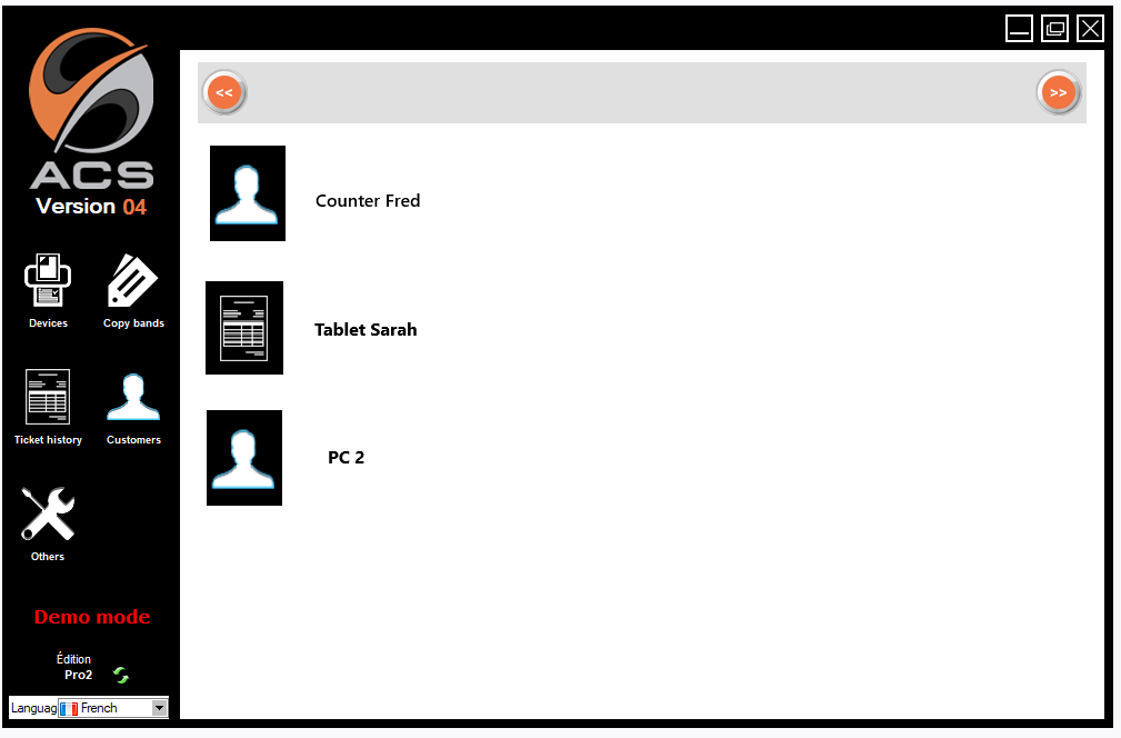 ACS standard interface with real-time sync overlay (counter PC, tablet, mobile)
